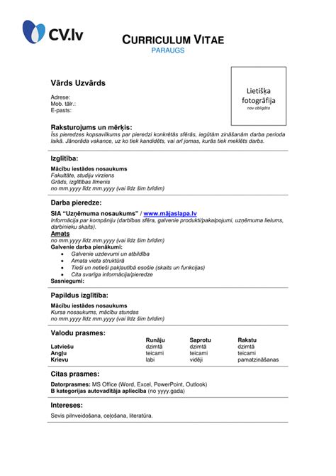 cv paraugs lejupielādēt